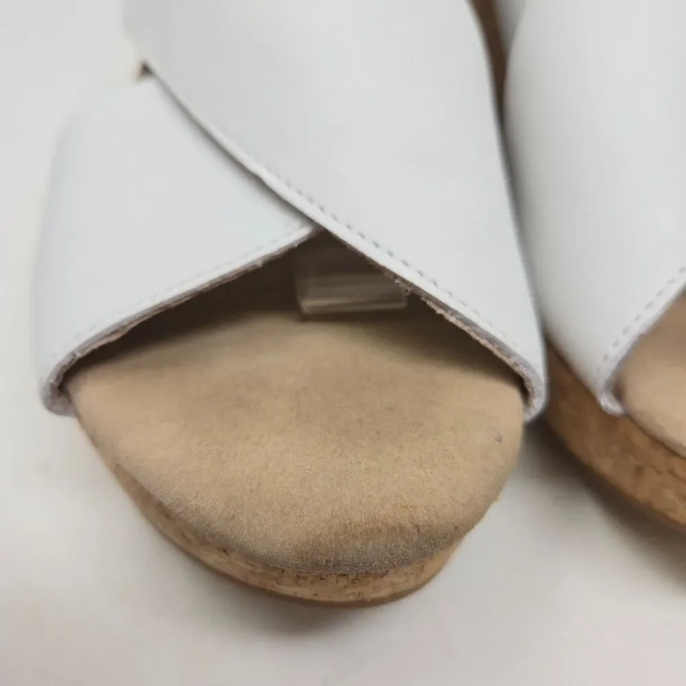 CLARKS Annadel Eirwyn White Leather Slingback Cork Wedge Sandals Sz 10‎